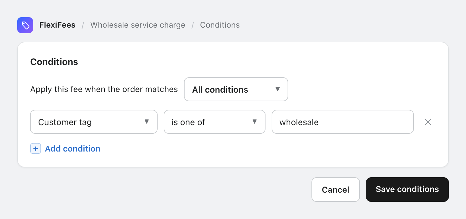 FlexiFees condition: customer tag is one of wholesale