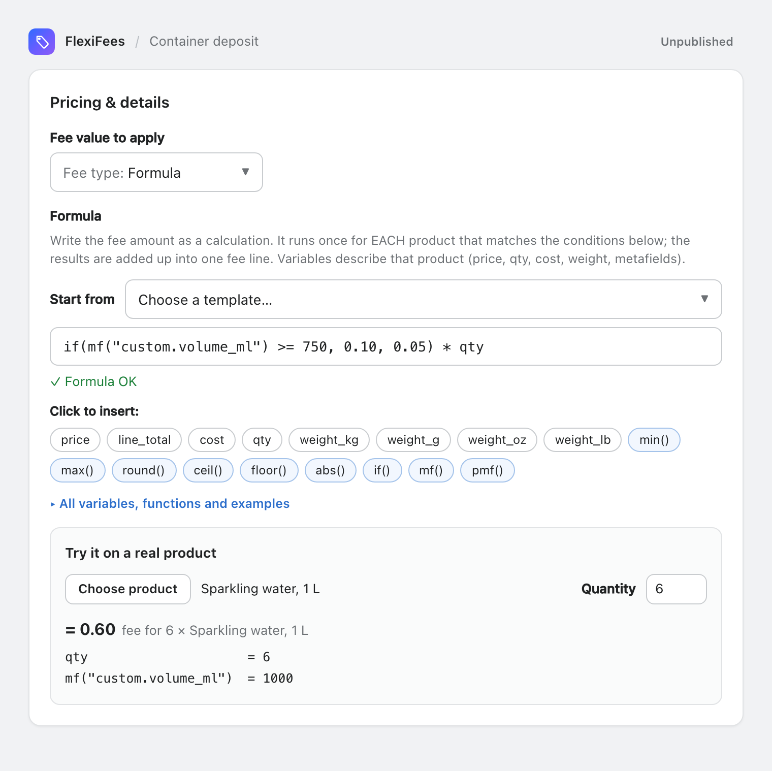 FlexiFees formula editor with if(mf(